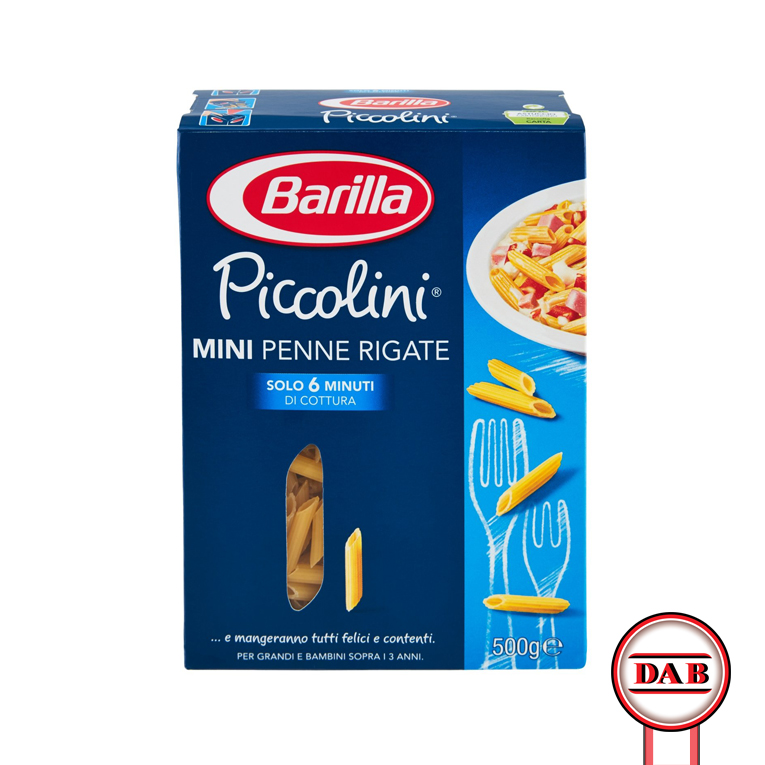 Pasta Barilla PICCOLINI – Mini Penne Rigate n.66 (500gr) – DAB srl –  Distribuzione Alimentari e Bevande